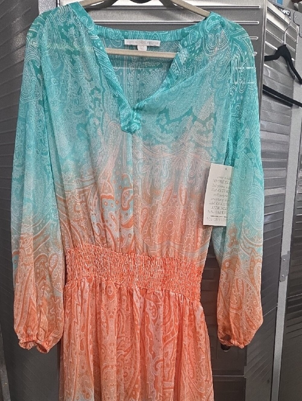 Boston Proper Aqua and Coral Paisley Maxi Dress - Picture 3 of 7